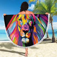 Angola Beach Blanket with Multicolor Tribal Design and Vibrant Lion - Wonder Print Shop