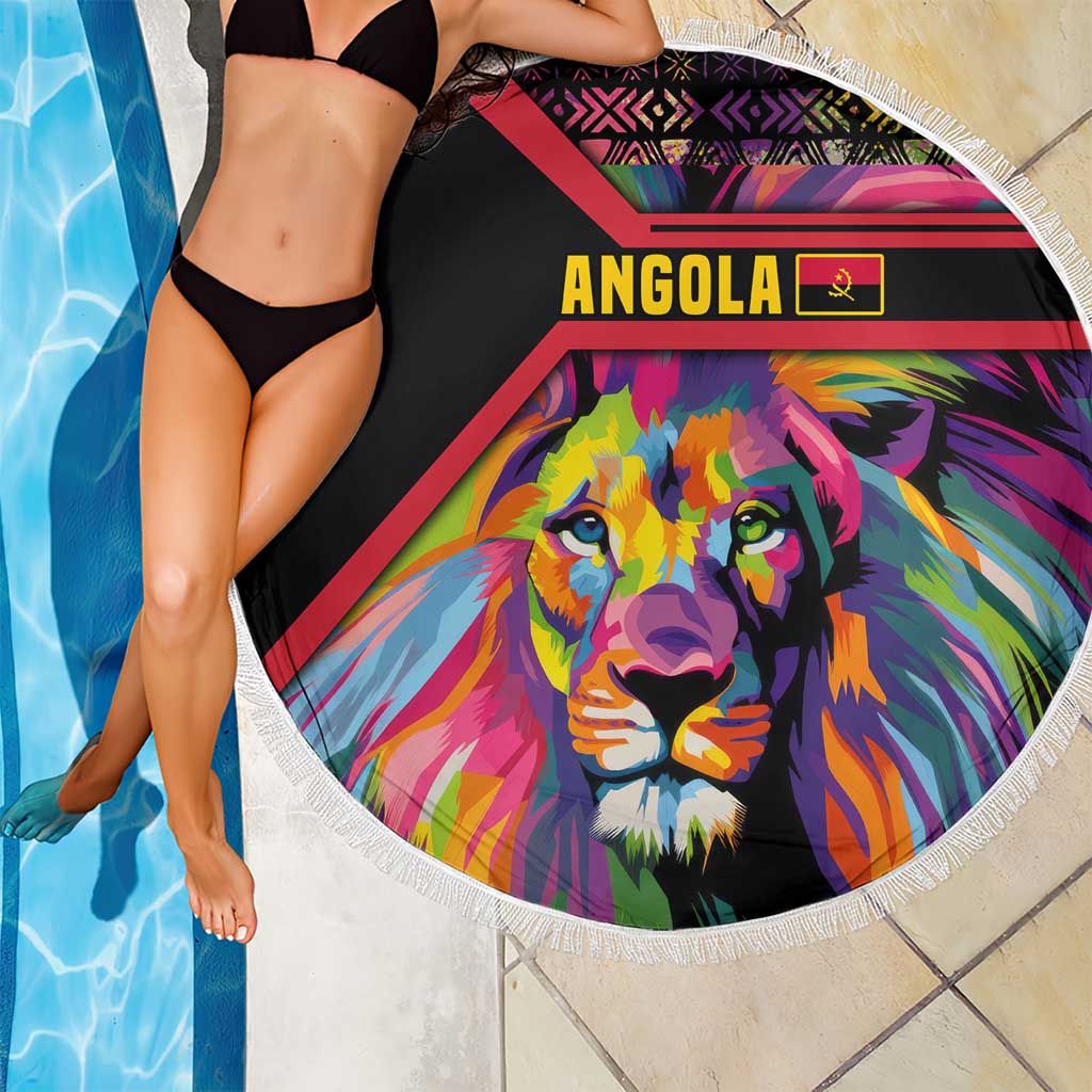 Angola Beach Blanket with Multicolor Tribal Design and Vibrant Lion - Wonder Print Shop