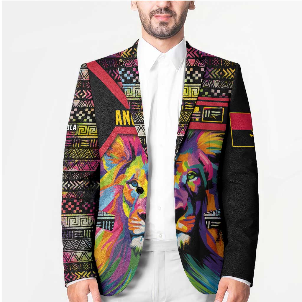 Angola Blazer with Multicolor Tribal Design and Vibrant Lion - Wonder Print Shop