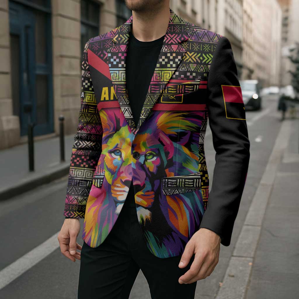 Angola Blazer with Multicolor Tribal Design and Vibrant Lion - Wonder Print Shop