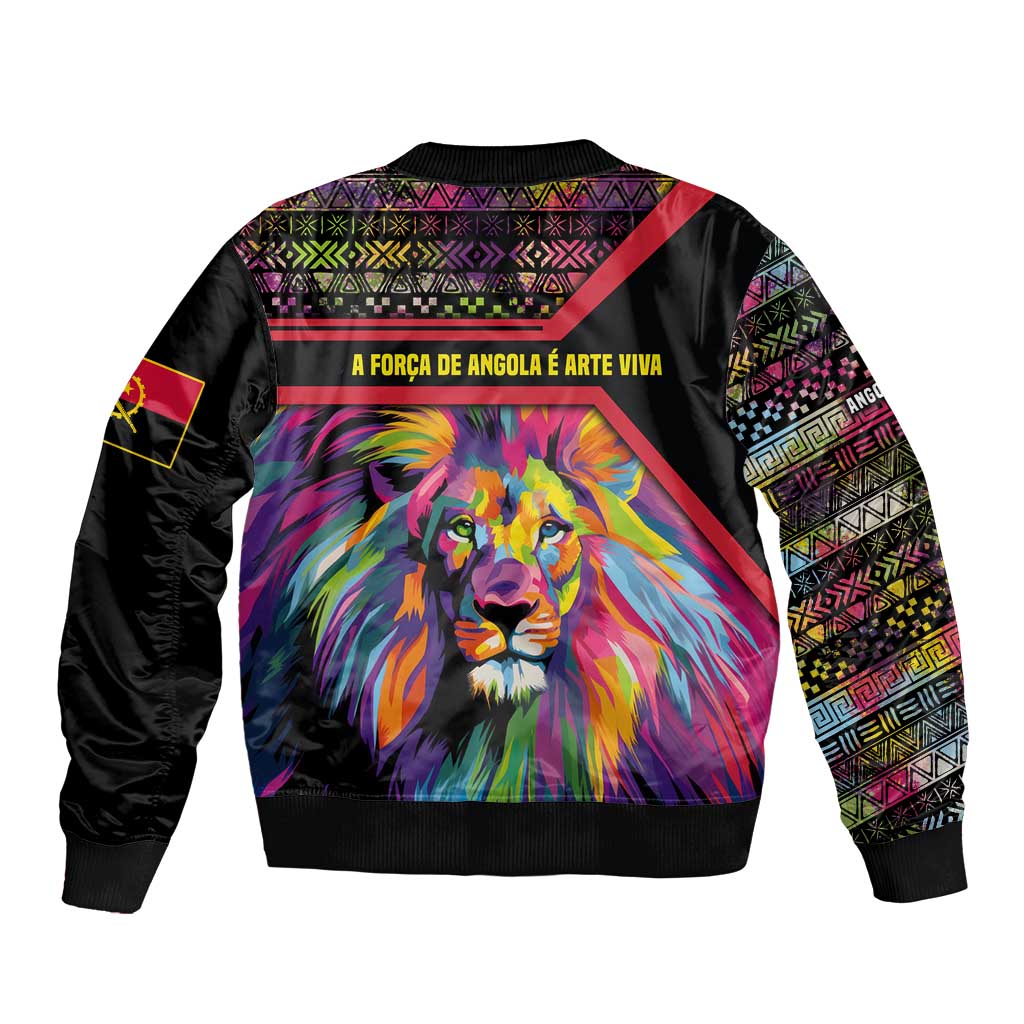 Angola Bomber Jacket with Multicolor Tribal Design and Vibrant Lion - Wonder Print Shop