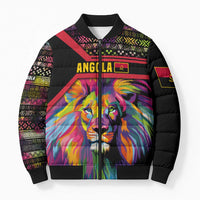 Angola Bomber Puffer Jacket with Multicolor Tribal Design and Vibrant Lion - Wonder Print Shop