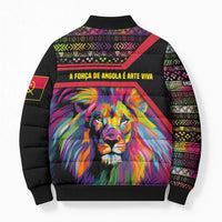 Angola Bomber Puffer Jacket with Multicolor Tribal Design and Vibrant Lion - Wonder Print Shop
