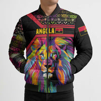 Angola Bomber Puffer Jacket with Multicolor Tribal Design and Vibrant Lion - Wonder Print Shop