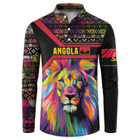 Angola Button Sweatshirt with Multicolor Tribal Design and Vibrant Lion - Wonder Print Shop