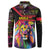 Angola Button Sweatshirt with Multicolor Tribal Design and Vibrant Lion - Wonder Print Shop