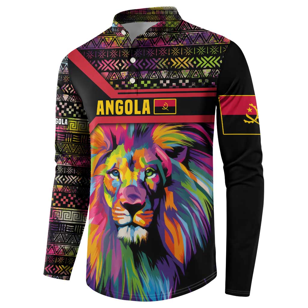Angola Button Sweatshirt with Multicolor Tribal Design and Vibrant Lion - Wonder Print Shop