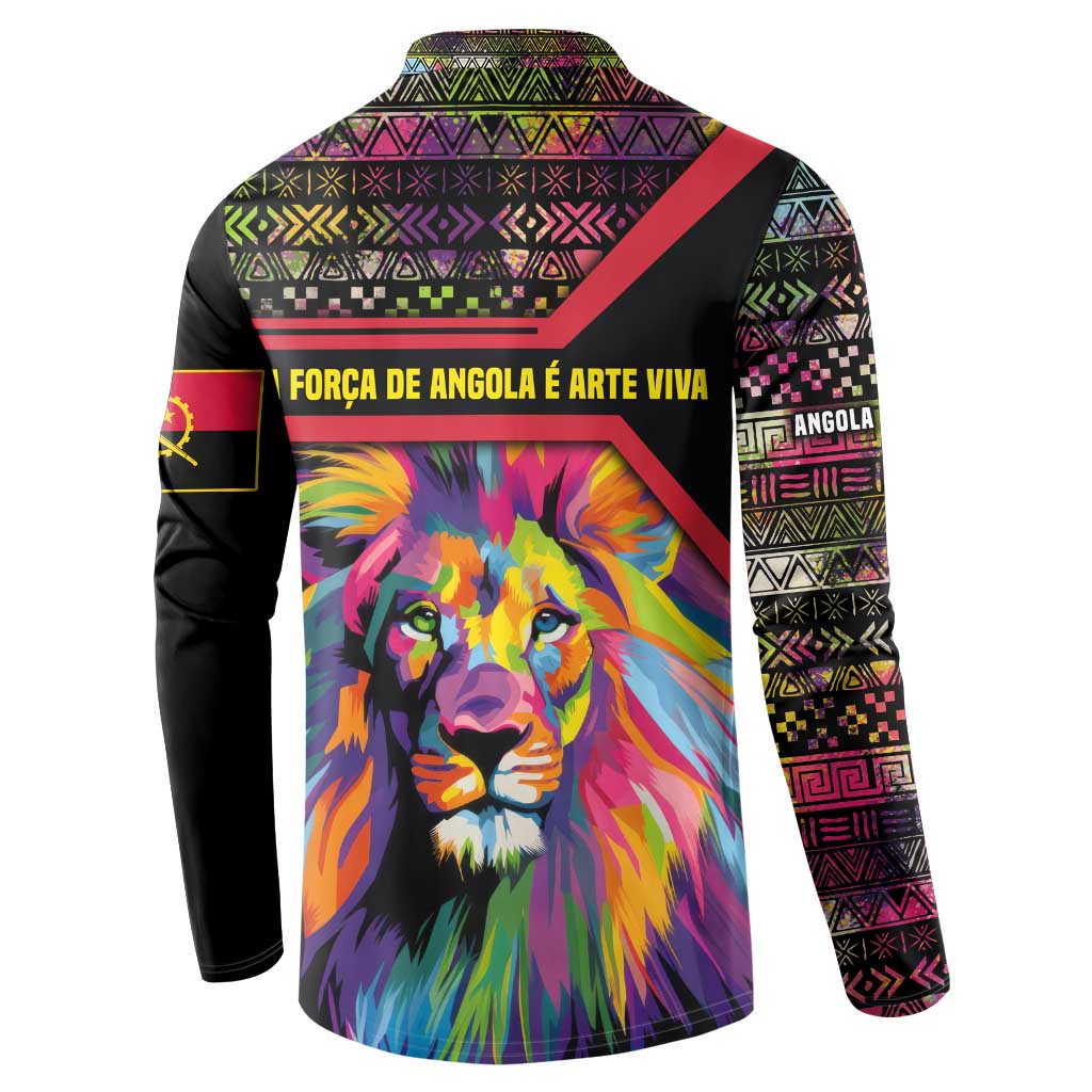 Angola Button Sweatshirt with Multicolor Tribal Design and Vibrant Lion - Wonder Print Shop