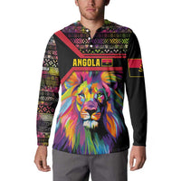 Angola Button Sweatshirt with Multicolor Tribal Design and Vibrant Lion - Wonder Print Shop