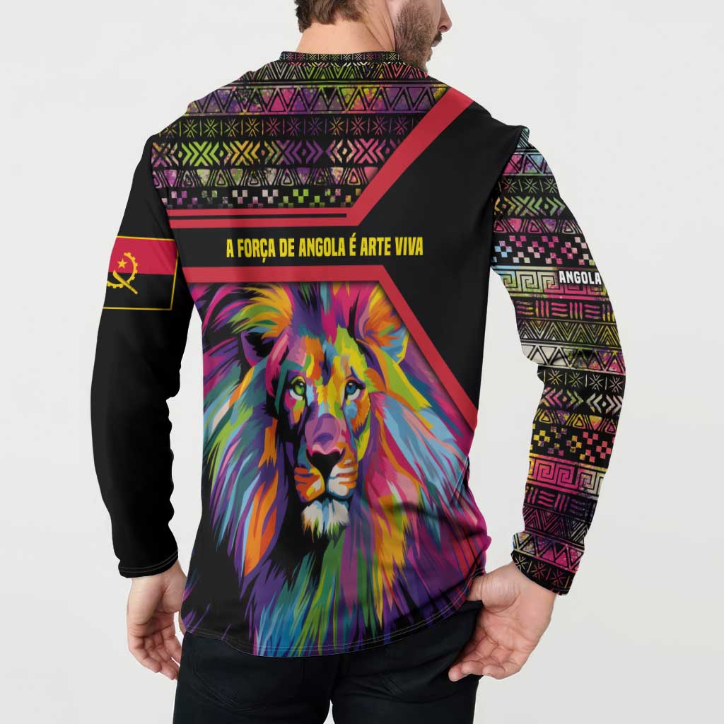 Angola Button Sweatshirt with Multicolor Tribal Design and Vibrant Lion - Wonder Print Shop