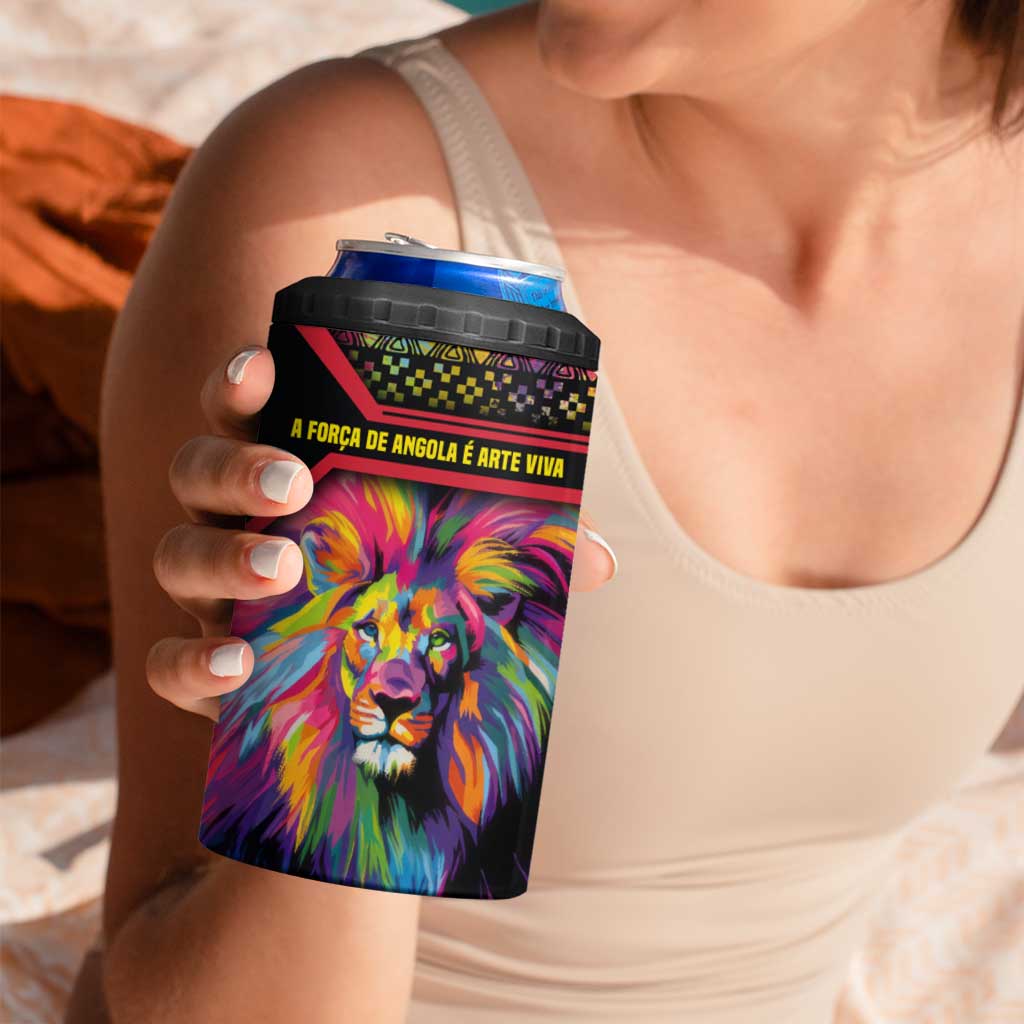 Angola 4 in 1 Can Cooler Tumbler with Multicolor Tribal Design and Vibrant Lion - Wonder Print Shop
