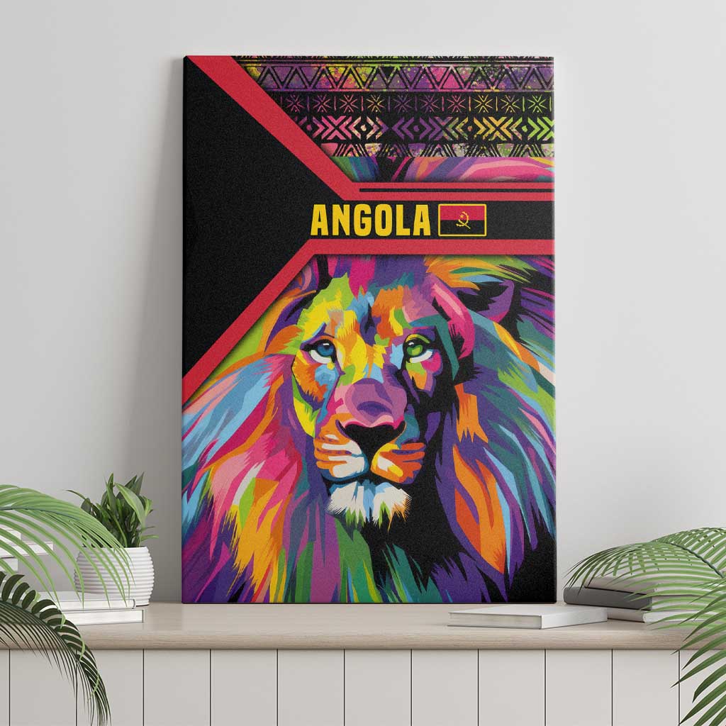 Angola Canvas Wall Art with Multicolor Tribal Design and Vibrant Lion - Wonder Print Shop