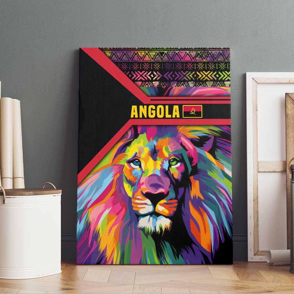 Angola Canvas Wall Art with Multicolor Tribal Design and Vibrant Lion - Wonder Print Shop