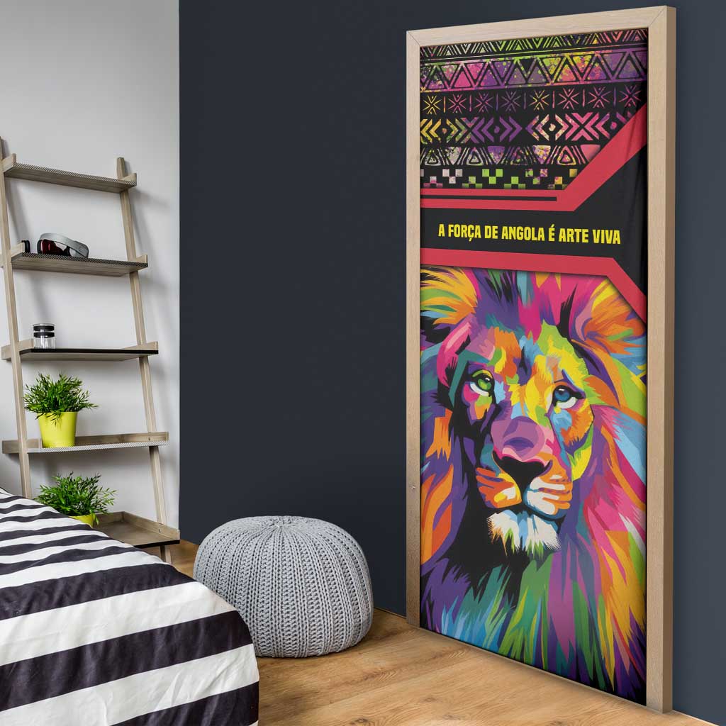 Angola Door Cover with Multicolor Tribal Design and Vibrant Lion - Wonder Print Shop