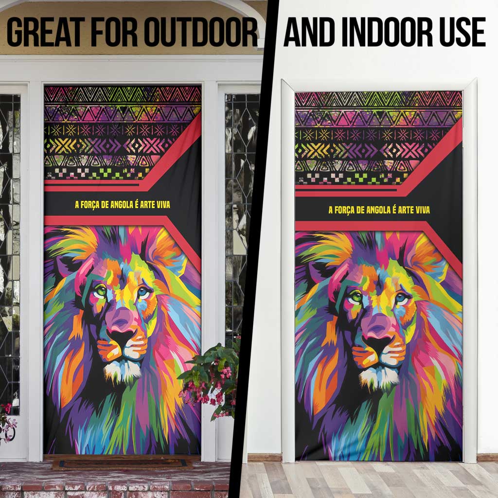 Angola Door Cover with Multicolor Tribal Design and Vibrant Lion - Wonder Print Shop