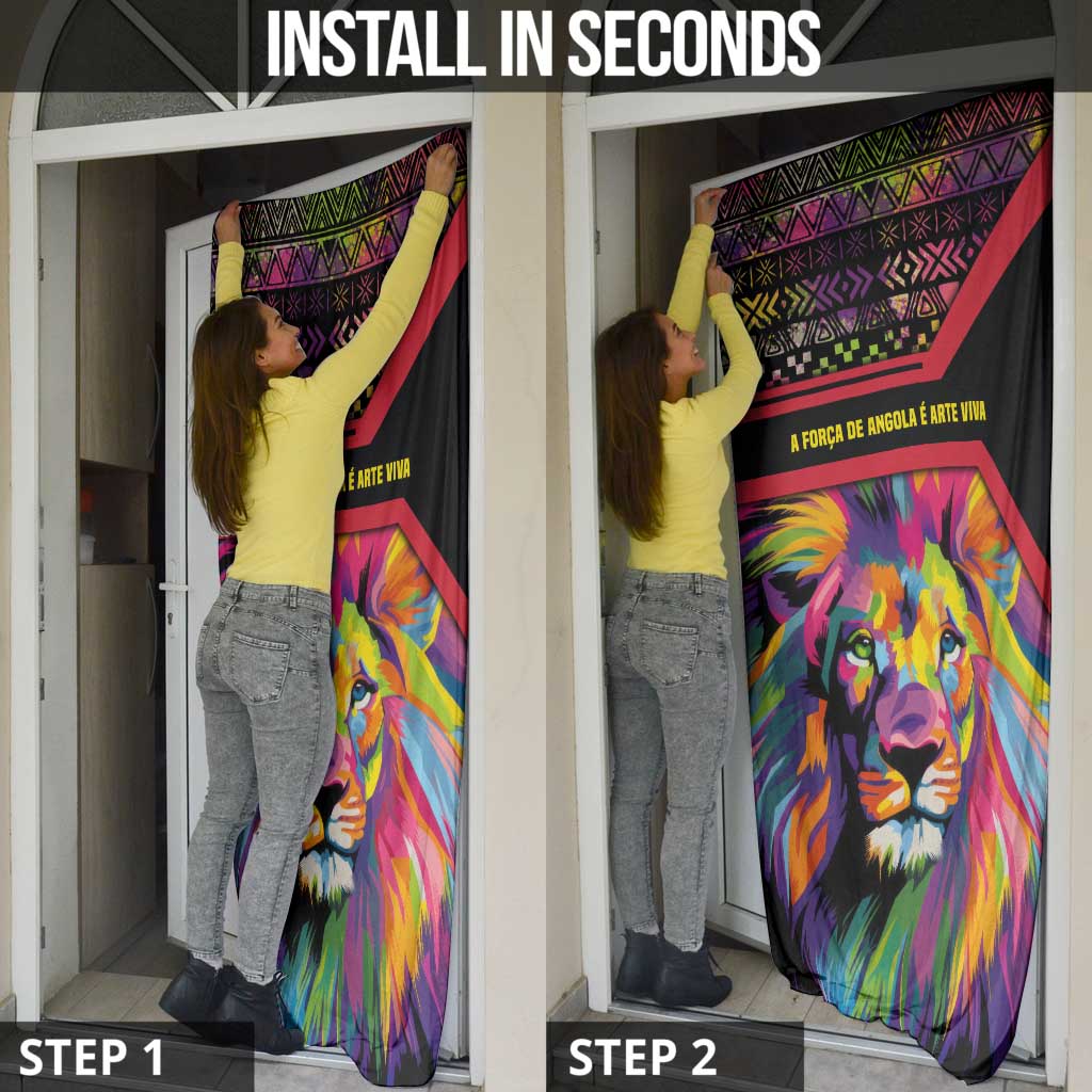 Angola Door Cover with Multicolor Tribal Design and Vibrant Lion - Wonder Print Shop