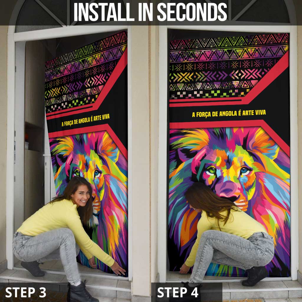 Angola Door Cover with Multicolor Tribal Design and Vibrant Lion - Wonder Print Shop