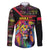 Angola Family Matching Off The Shoulder Long Sleeve Dress and Hawaiian Shirt with Multicolor Tribal Design and Vibrant Lion - Wonder Print Shop