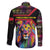 Angola Family Matching Off The Shoulder Long Sleeve Dress and Hawaiian Shirt with Multicolor Tribal Design and Vibrant Lion - Wonder Print Shop