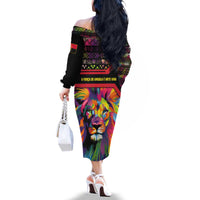 Angola Family Matching Off The Shoulder Long Sleeve Dress and Hawaiian Shirt with Multicolor Tribal Design and Vibrant Lion - Wonder Print Shop