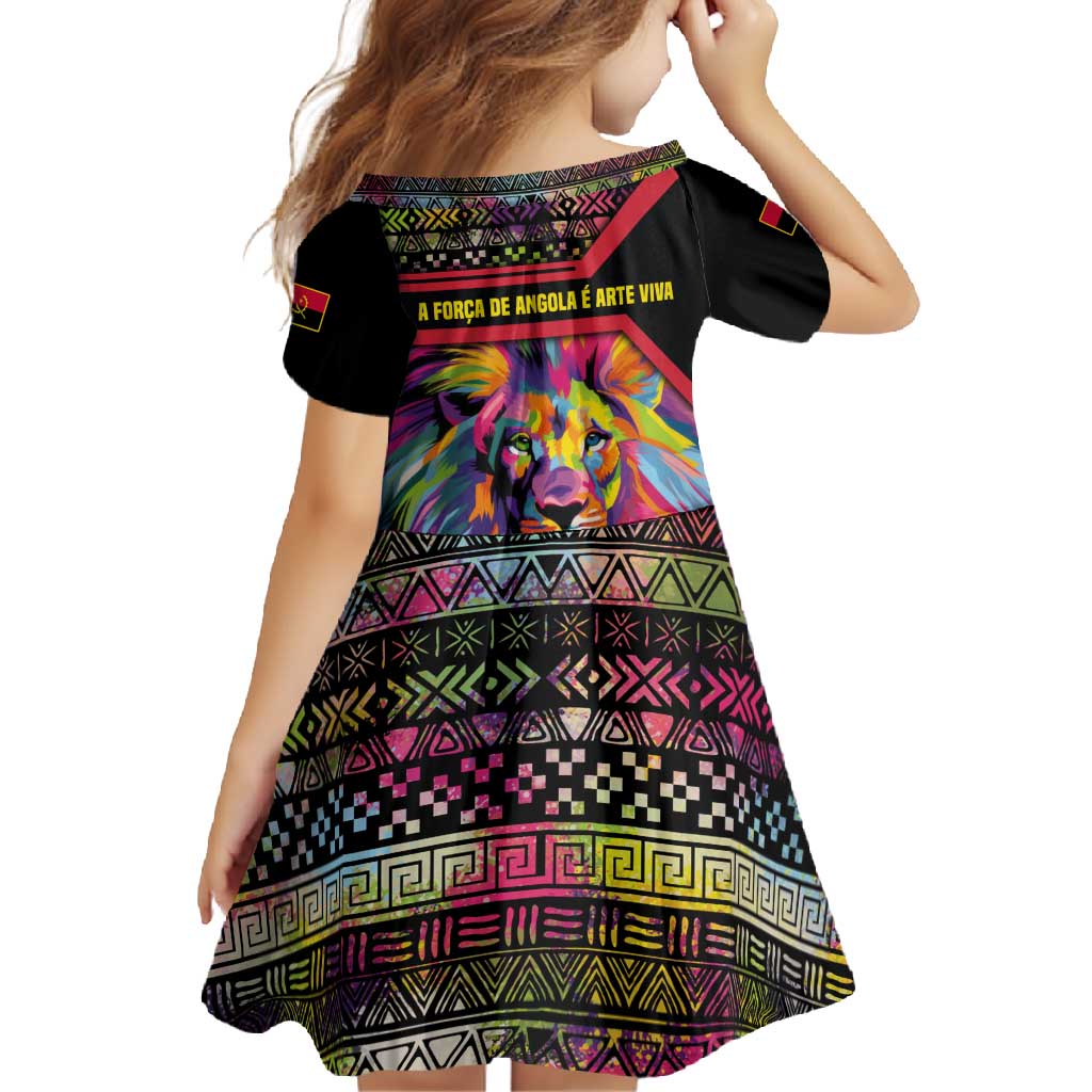 Angola Family Matching Off Shoulder Maxi Dress and Hawaiian Shirt with Multicolor Tribal Design and Vibrant Lion - Wonder Print Shop