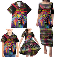 Angola Family Matching Puletasi and Hawaiian Shirt with Multicolor Tribal Design and Vibrant Lion - Wonder Print Shop