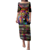 Angola Family Matching Puletasi and Hawaiian Shirt with Multicolor Tribal Design and Vibrant Lion - Wonder Print Shop