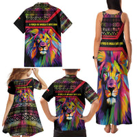 Angola Family Matching Tank Maxi Dress and Hawaiian Shirt with Multicolor Tribal Design and Vibrant Lion - Wonder Print Shop