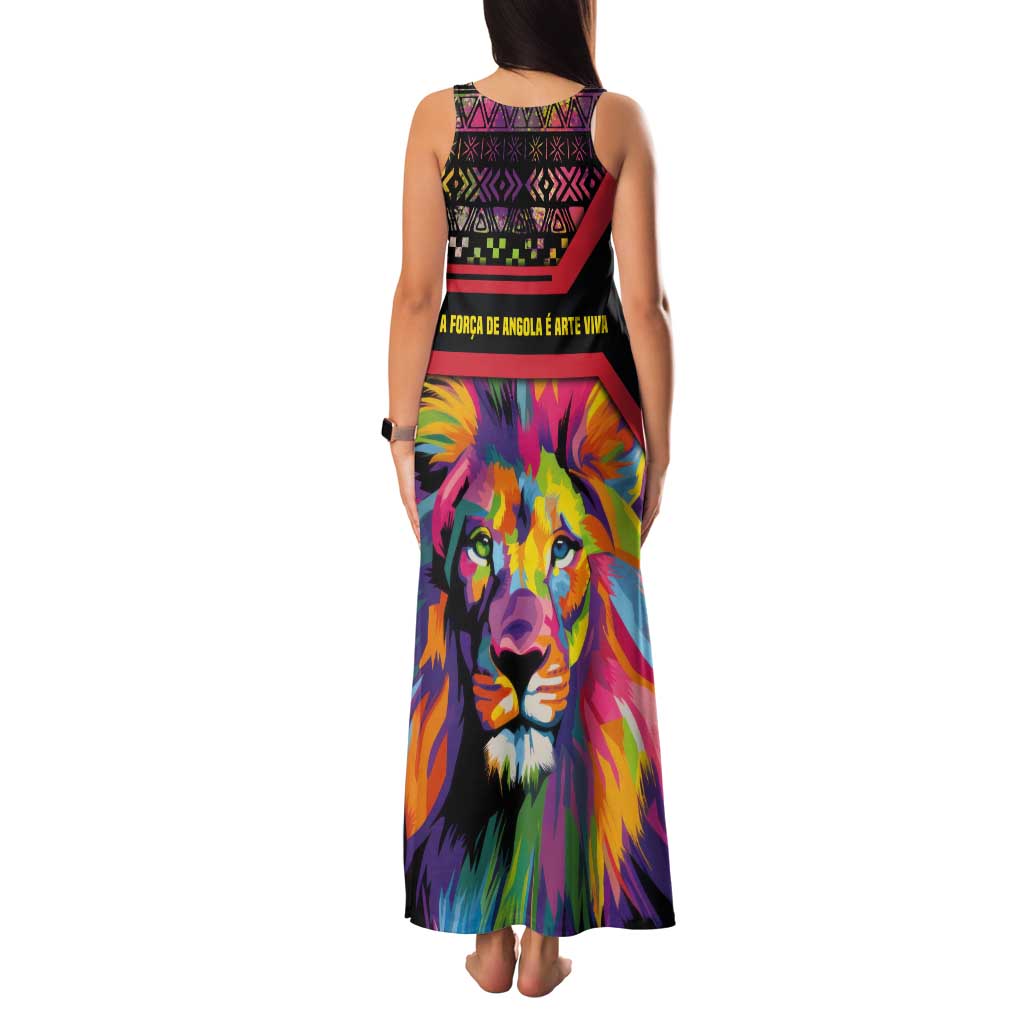 Angola Family Matching Tank Maxi Dress and Hawaiian Shirt with Multicolor Tribal Design and Vibrant Lion - Wonder Print Shop