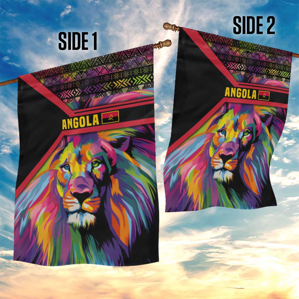 Angola Garden Flag with Multicolor Tribal Design and Vibrant Lion - Wonder Print Shop