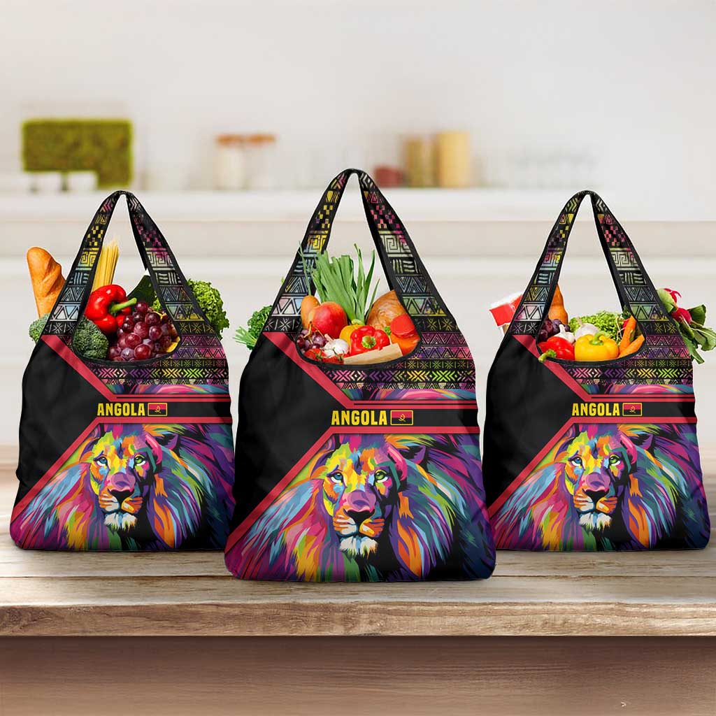 Angola Grocery Bag with Multicolor Tribal Design and Vibrant Lion - Wonder Print Shop