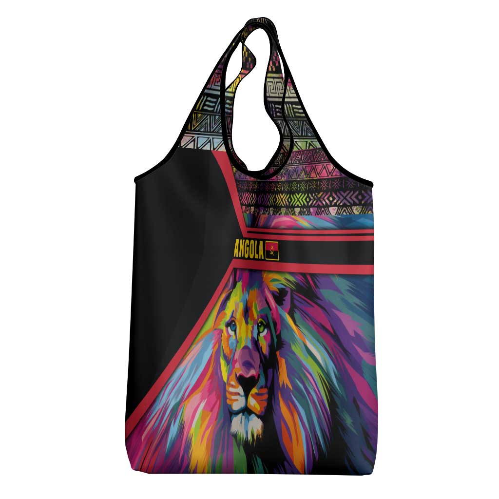 Angola Grocery Bag with Multicolor Tribal Design and Vibrant Lion - Wonder Print Shop