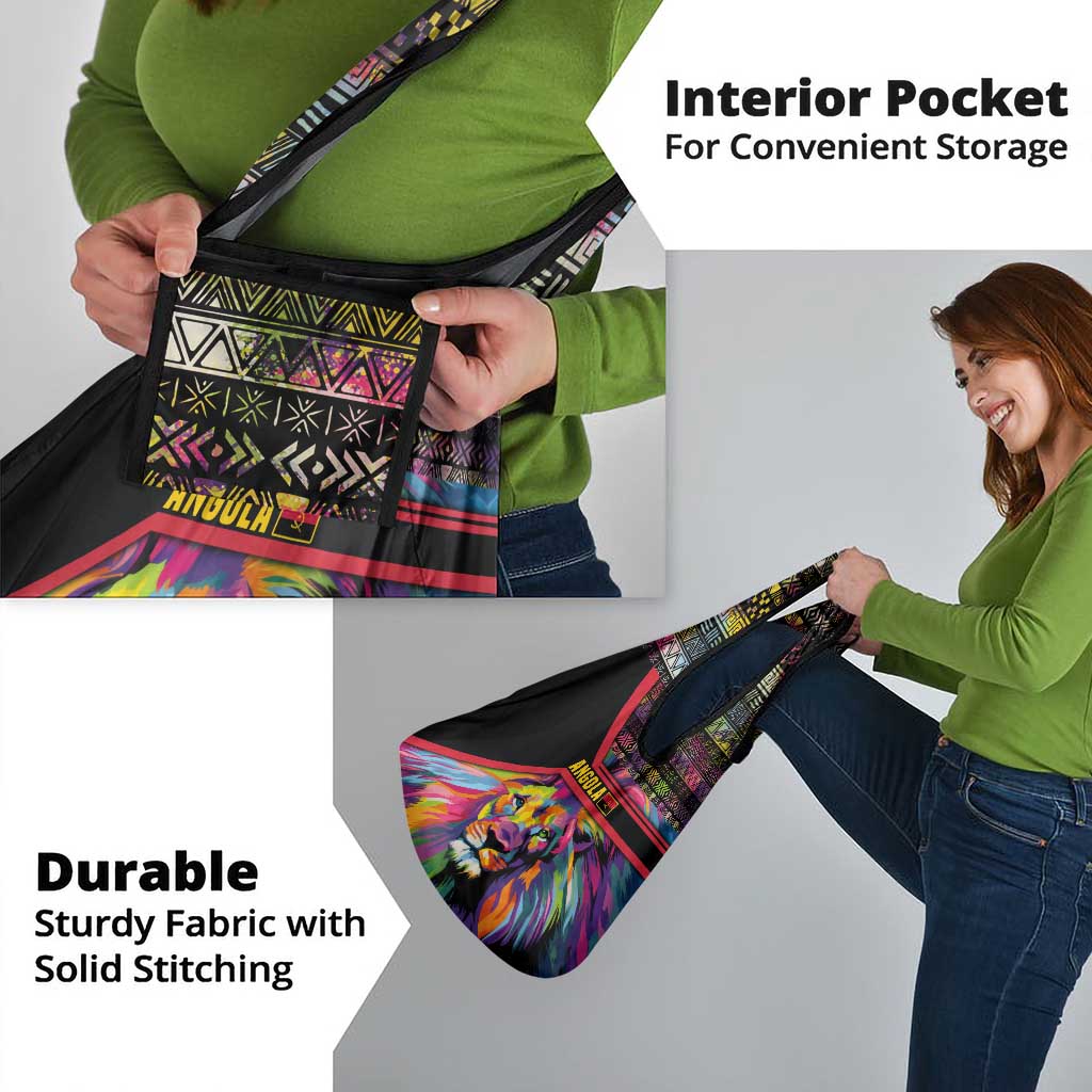 Angola Grocery Bag with Multicolor Tribal Design and Vibrant Lion - Wonder Print Shop