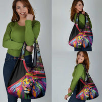 Angola Grocery Bag with Multicolor Tribal Design and Vibrant Lion - Wonder Print Shop