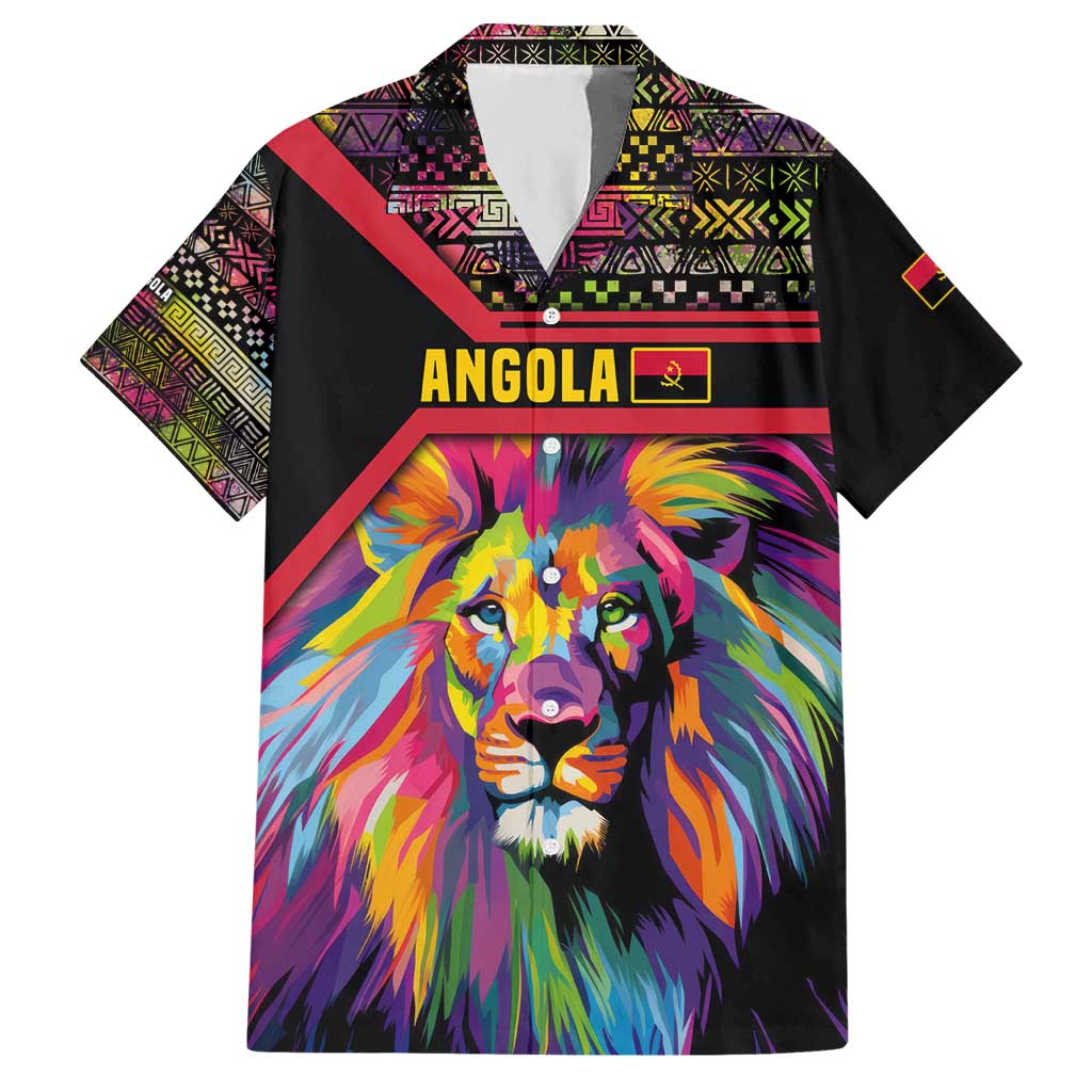 Angola Hawaiian Shirt with Multicolor Tribal Design and Vibrant Lion - Wonder Print Shop