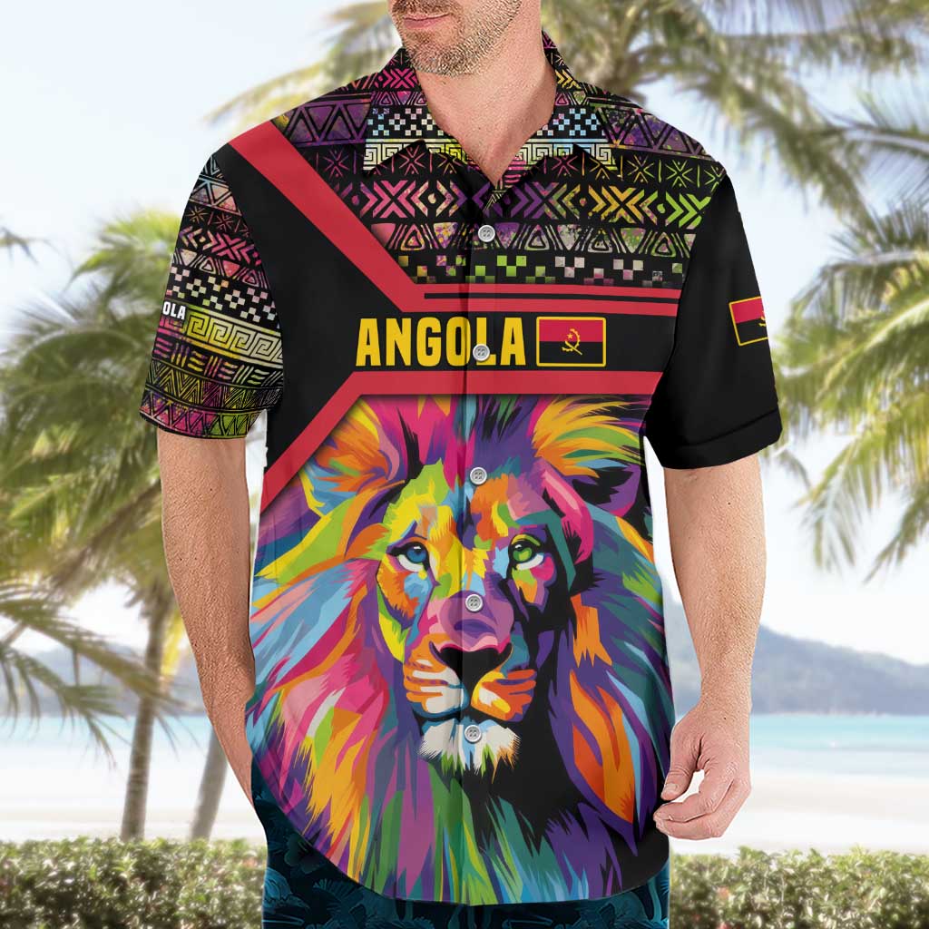 Angola Hawaiian Shirt with Multicolor Tribal Design and Vibrant Lion - Wonder Print Shop
