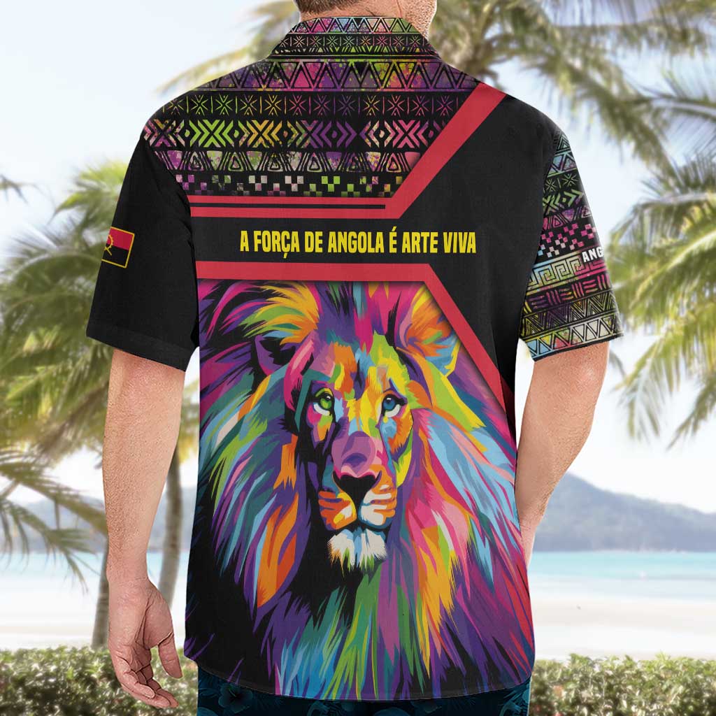 Angola Hawaiian Shirt with Multicolor Tribal Design and Vibrant Lion - Wonder Print Shop