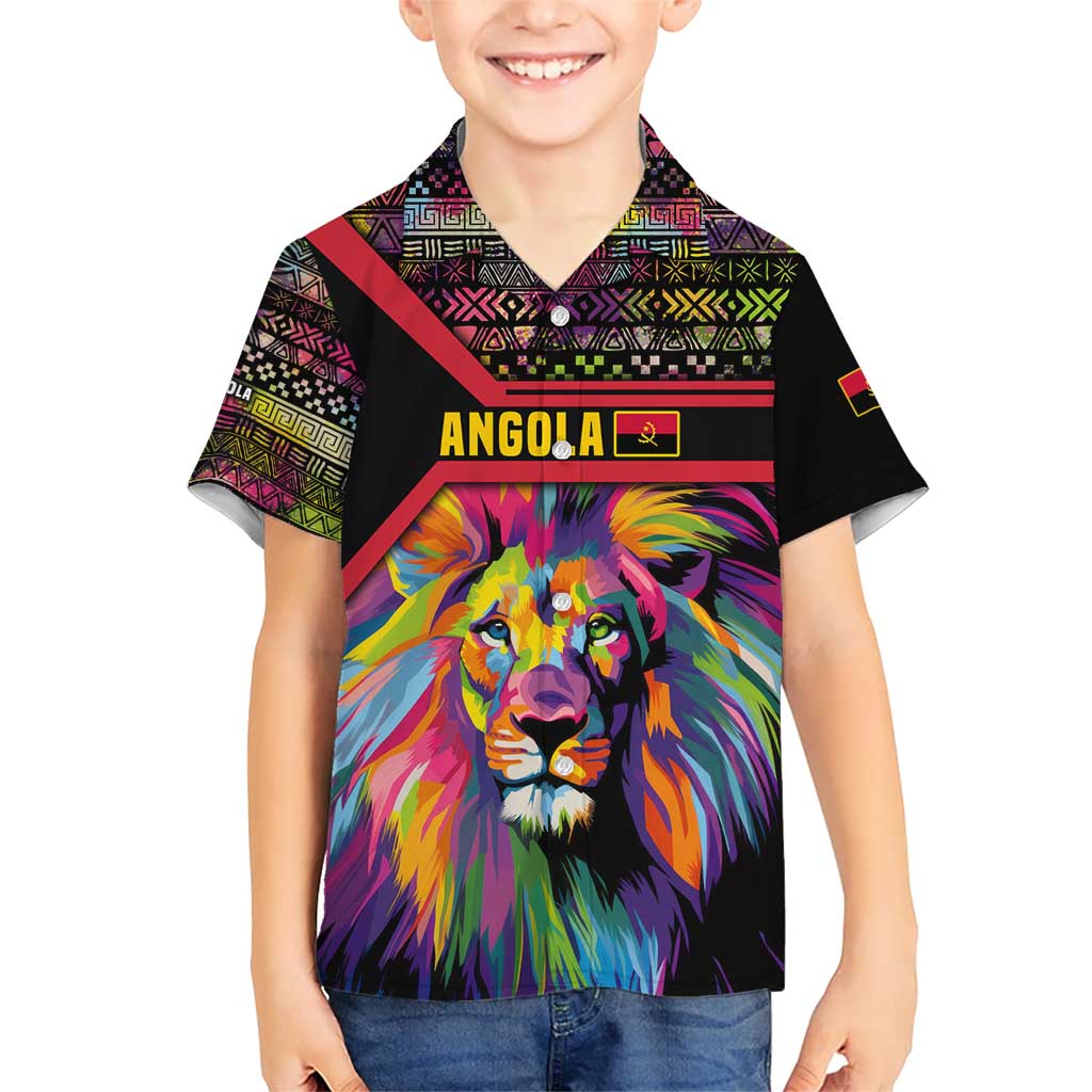 Angola Hawaiian Shirt with Multicolor Tribal Design and Vibrant Lion - Wonder Print Shop