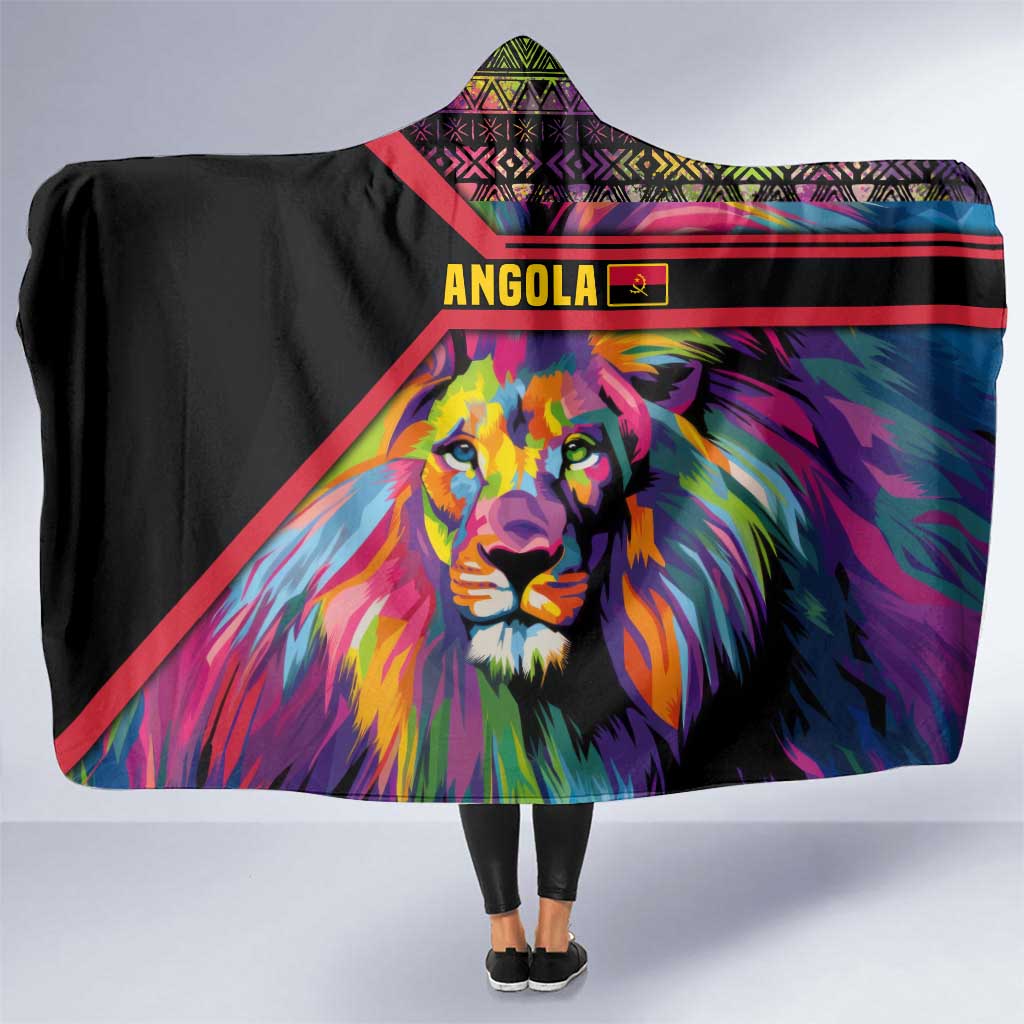 Angola Hooded Blanket with Multicolor Tribal Design and Vibrant Lion - Wonder Print Shop