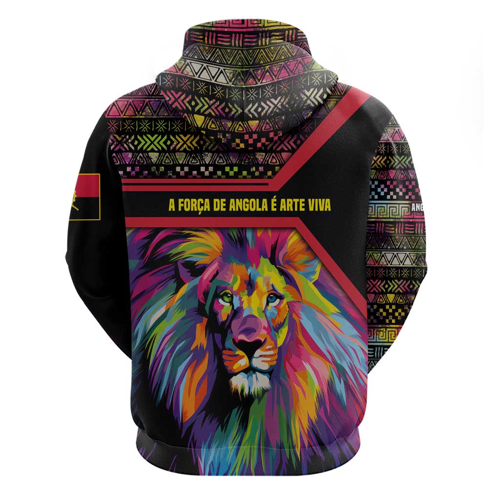 Angola Hoodie with Multicolor Tribal Design and Vibrant Lion - Wonder Print Shop