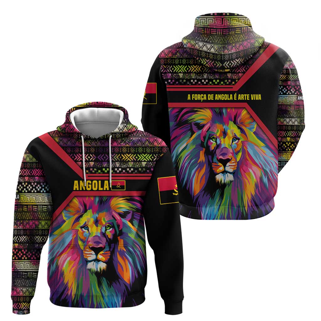 Angola Hoodie with Multicolor Tribal Design and Vibrant Lion - Wonder Print Shop
