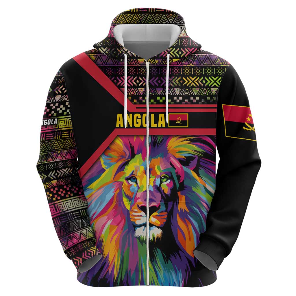 Angola Hoodie with Multicolor Tribal Design and Vibrant Lion - Wonder Print Shop