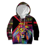 Angola Kid Hoodie with Multicolor Tribal Design and Vibrant Lion - Wonder Print Shop