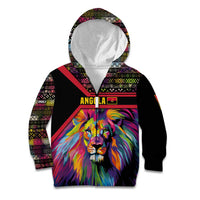 Angola Kid Hoodie with Multicolor Tribal Design and Vibrant Lion - Wonder Print Shop