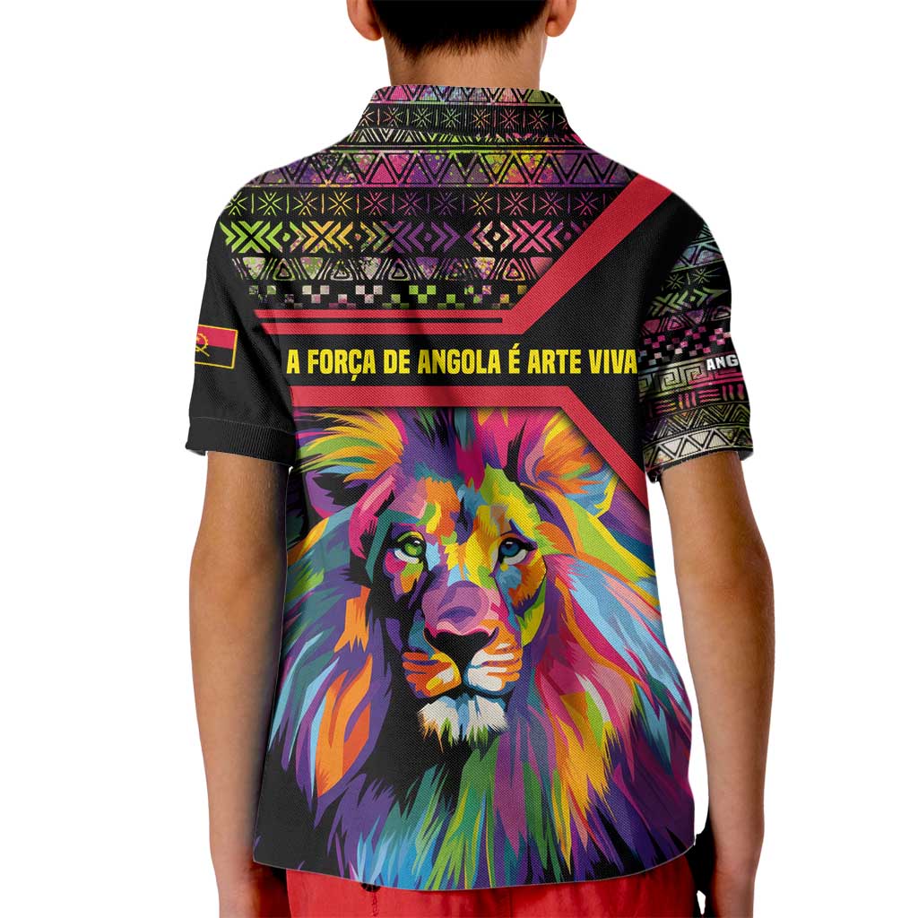 Angola Kid Polo Shirt with Multicolor Tribal Design and Vibrant Lion - Wonder Print Shop