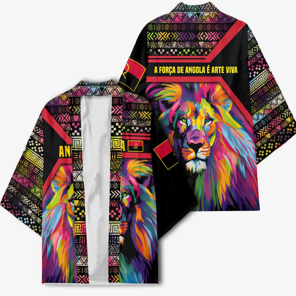 Angola Kimono with Multicolor Tribal Design and Vibrant Lion - Wonder Print Shop