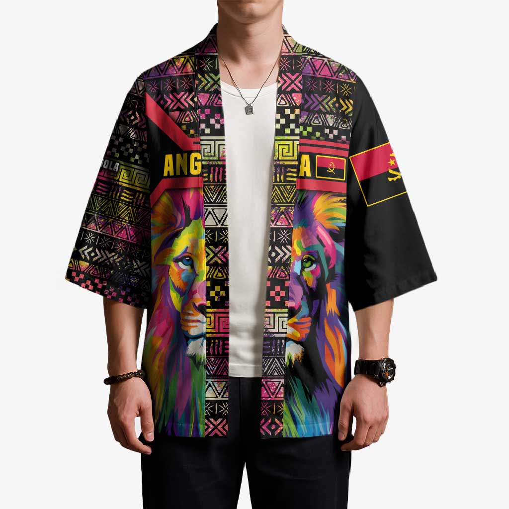 Angola Kimono with Multicolor Tribal Design and Vibrant Lion - Wonder Print Shop
