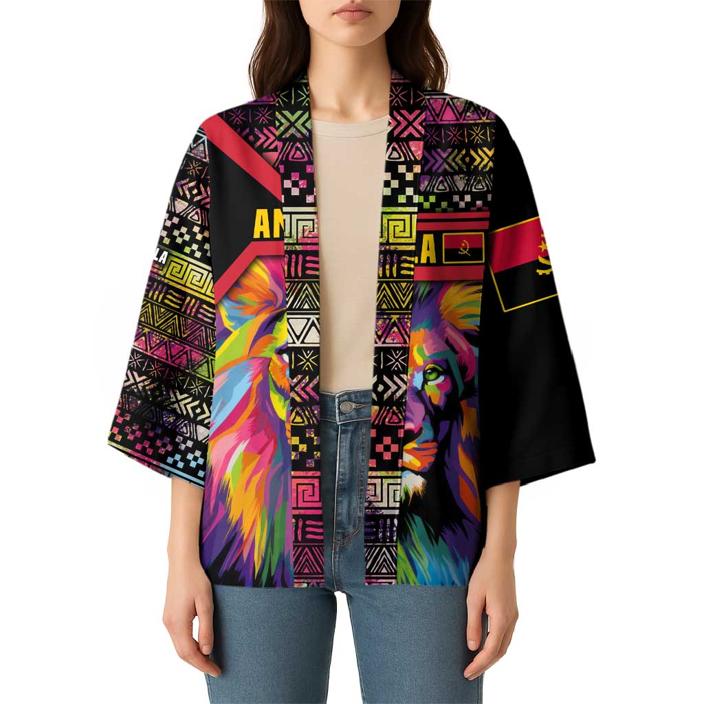 Angola Kimono with Multicolor Tribal Design and Vibrant Lion - Wonder Print Shop