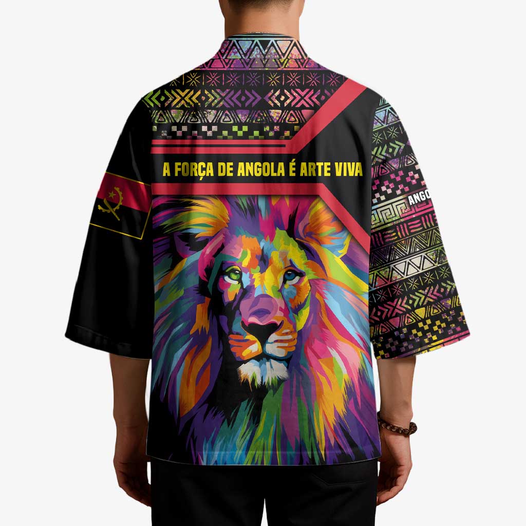 Angola Kimono with Multicolor Tribal Design and Vibrant Lion - Wonder Print Shop