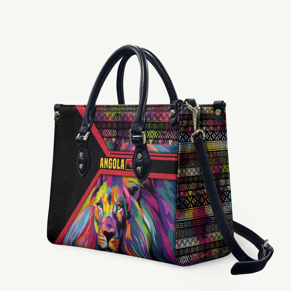 Angola Leather Bag with Multicolor Tribal Design and Vibrant Lion - Wonder Print Shop